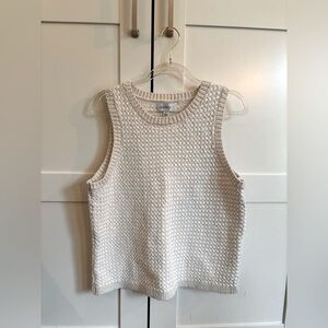 Evereve Sweater Tank Cable Knit Sleeveless Cream Beige Neutral Large